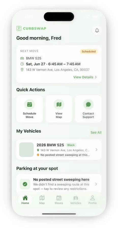 The Curbswap app home screen