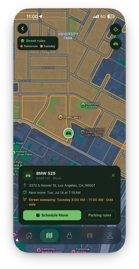 The Curbswap app's live parking-rules map