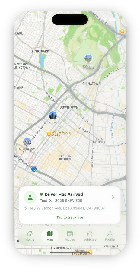 Live map of a move in the Curbswap app