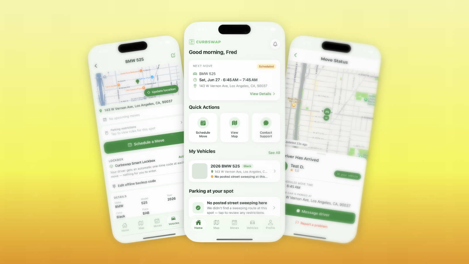 The Curbswap app home screen showing an upcoming scheduled move