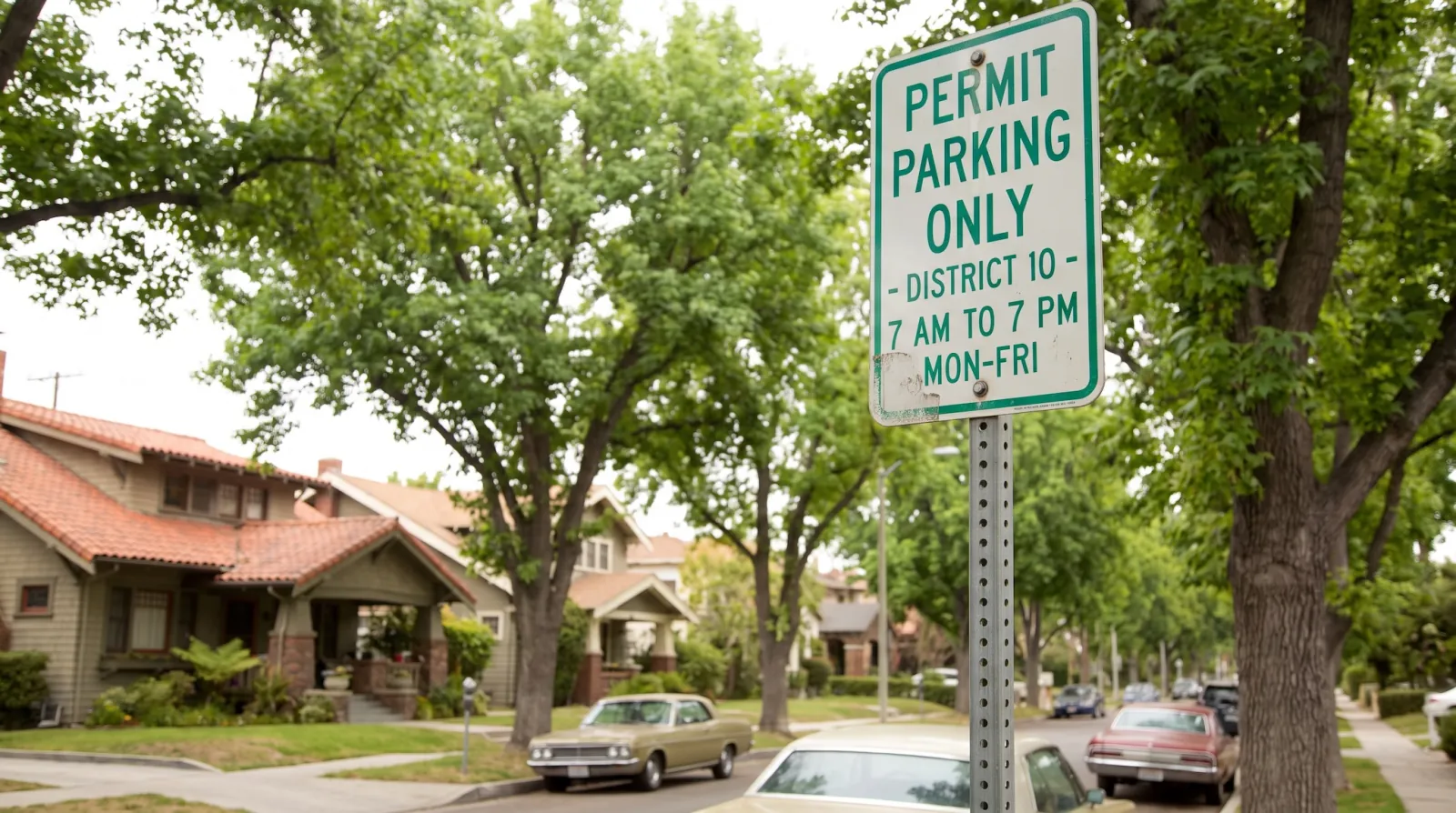 A residential permit parking sign on a Los Angeles street