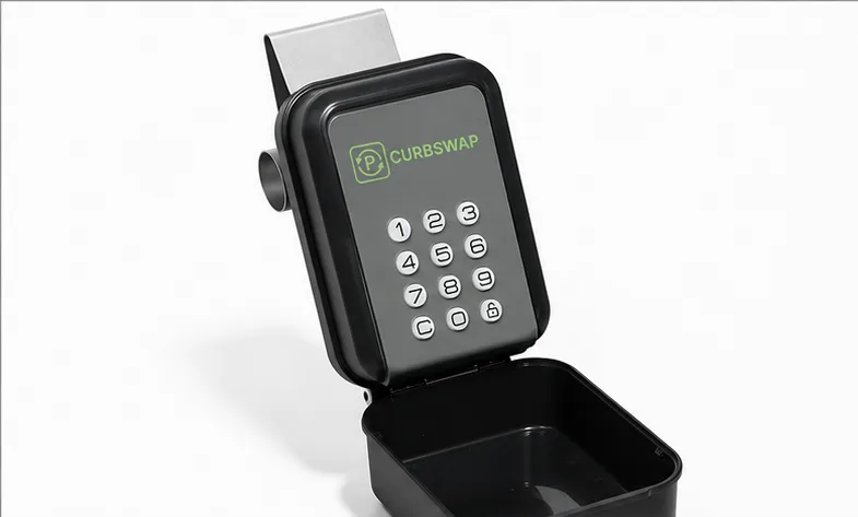 The SwapBox™ open, showing the keypad and key compartment