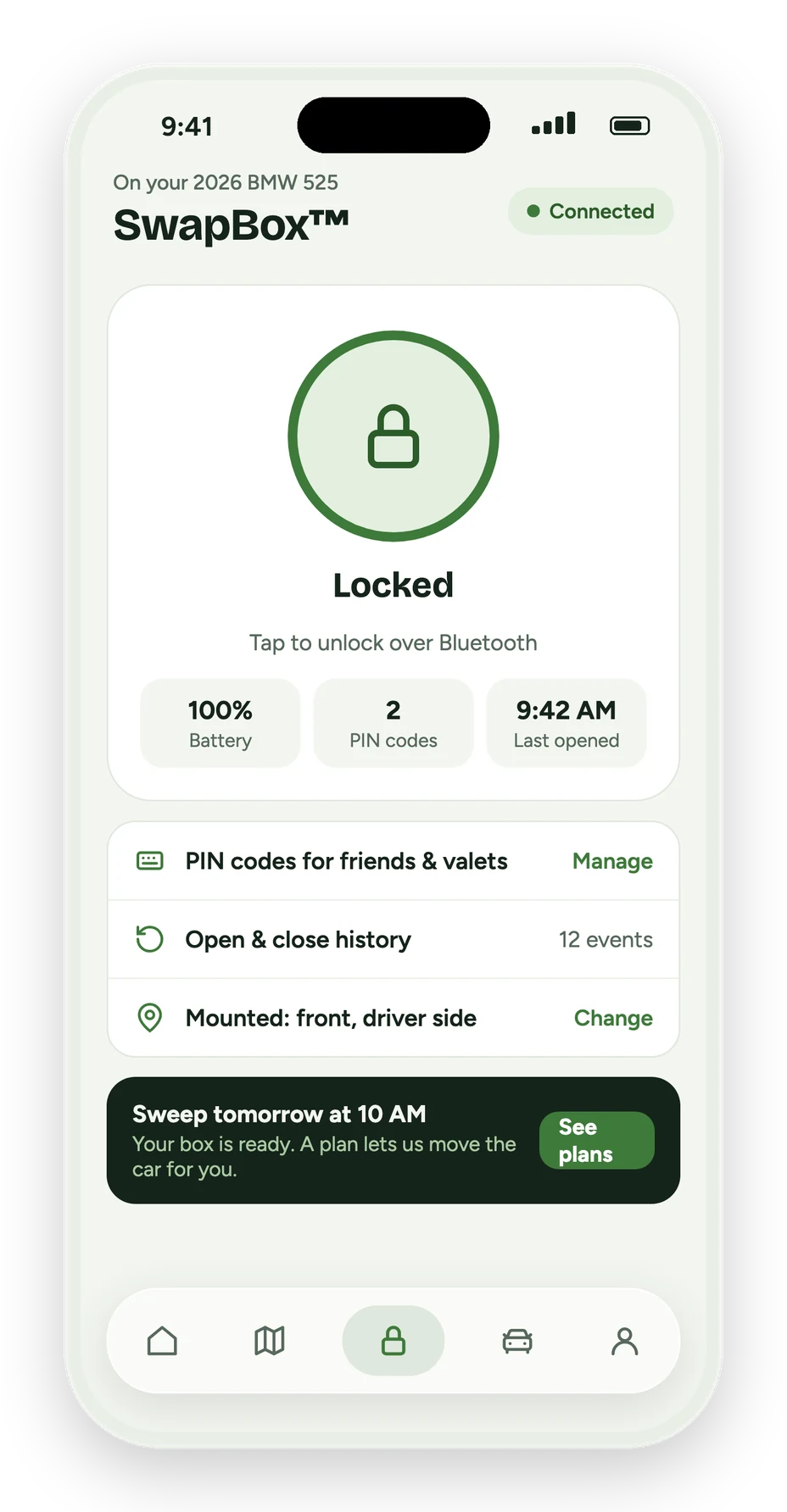 Curbswap app: SwapBox lock and unlock control